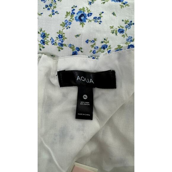 Aqua Womens Linen Blend Sleeveless Floral Print V Neck Romper SIze XL White Blue - Picture 10 of 11